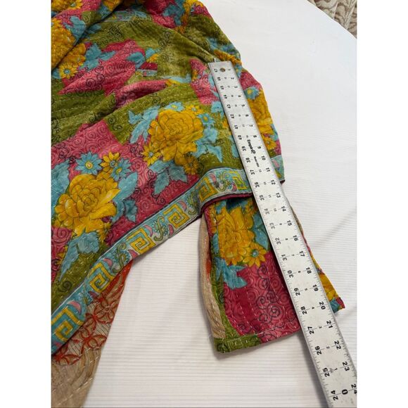 Kantha Patchwork Kimono Jacket Reversible Colorful Boho Patch Pockets O/S - Picture 5 of 16